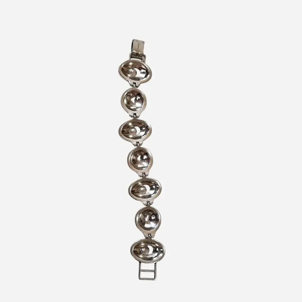 Vintage Brighton Retired Silvertone Spiral Scroll Panel Bracelet